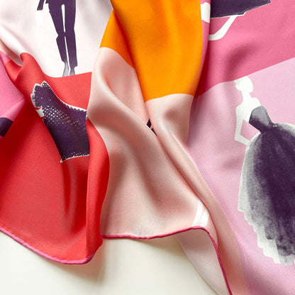 Pink Lady Large Silk Scarf - 90cm Hand-rolled Women's Head Scarf