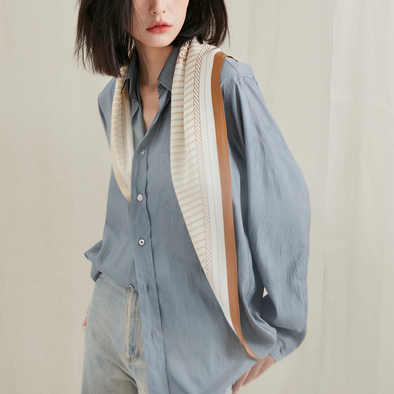 Stripe Monogram Grace Silk Scarf - 100% Silk Crepe de Chine