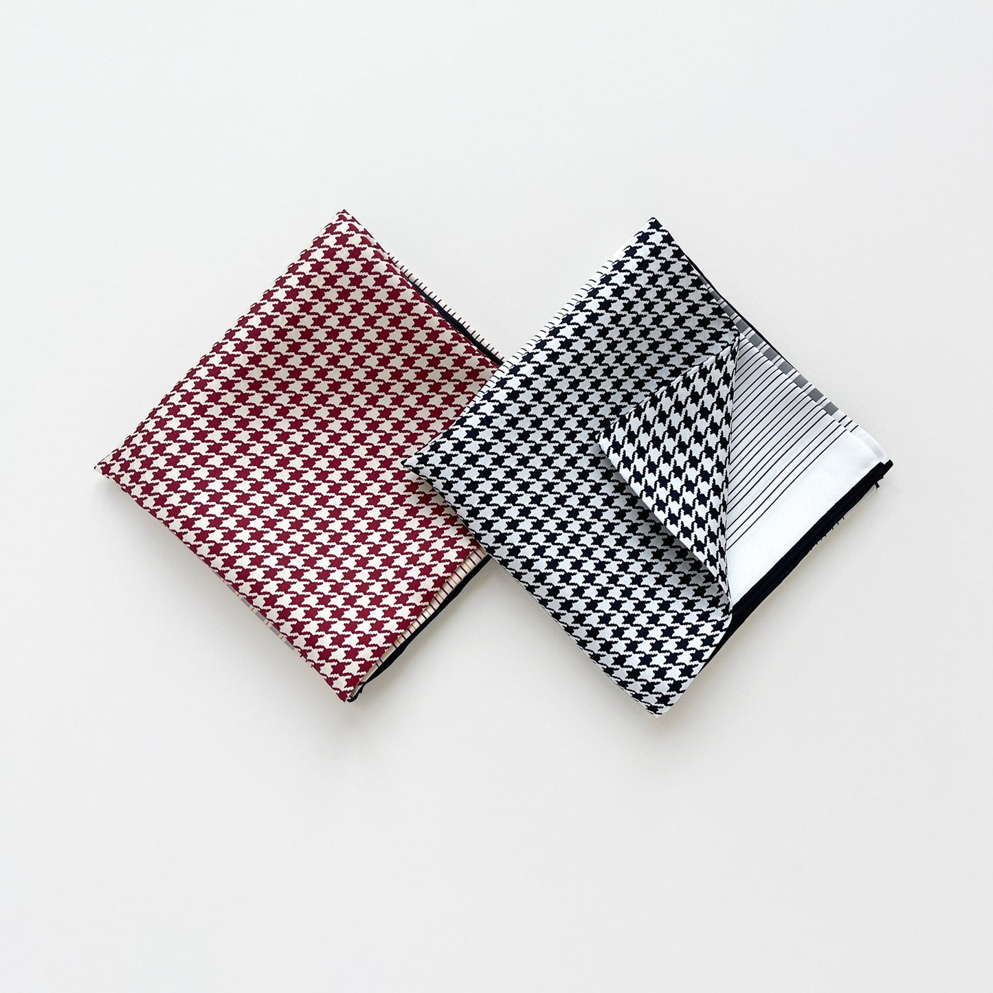 Classic Houndstooth Silk Square Scarf - 65cm Hand-rolled Bandana Scarf