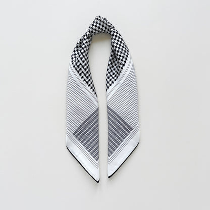 Classic Houndstooth Silk Square Scarf - 65cm Hand-rolled Bandana Scarf