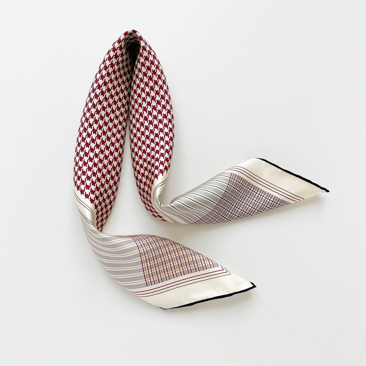 Classic Houndstooth Silk Square Scarf - 65cm Hand-rolled Bandana Scarf