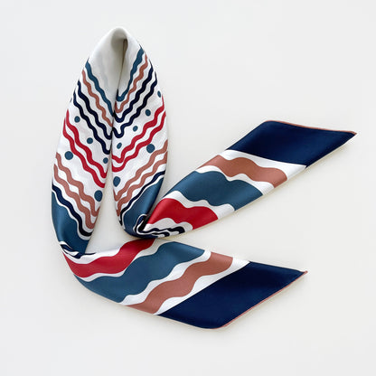 Blue Wave Silk Scarf - 90cm Hand-rolled Women's Head Scarf