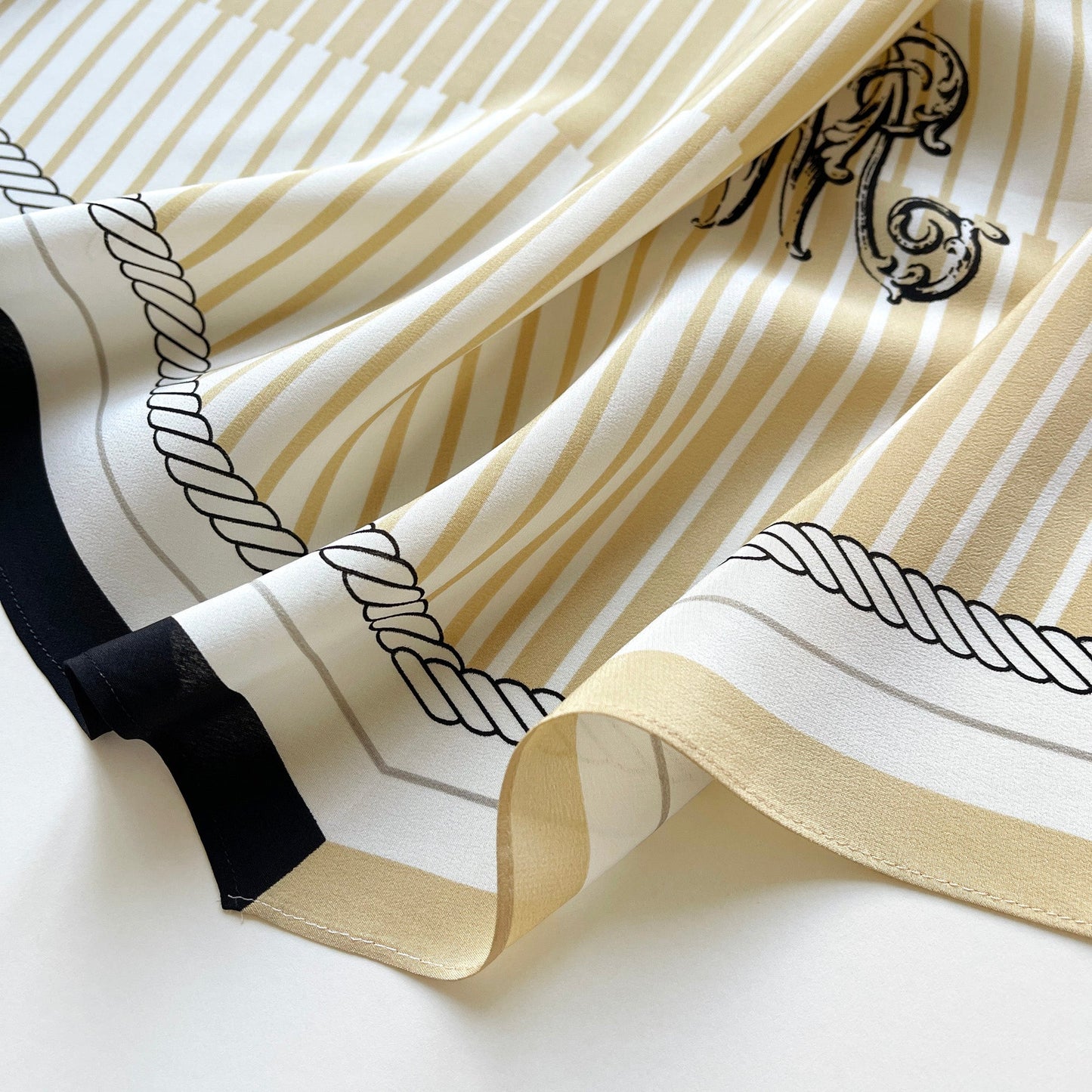 Stripe Monogram Grace Silk Scarf - 100% Silk Crepe de Chine