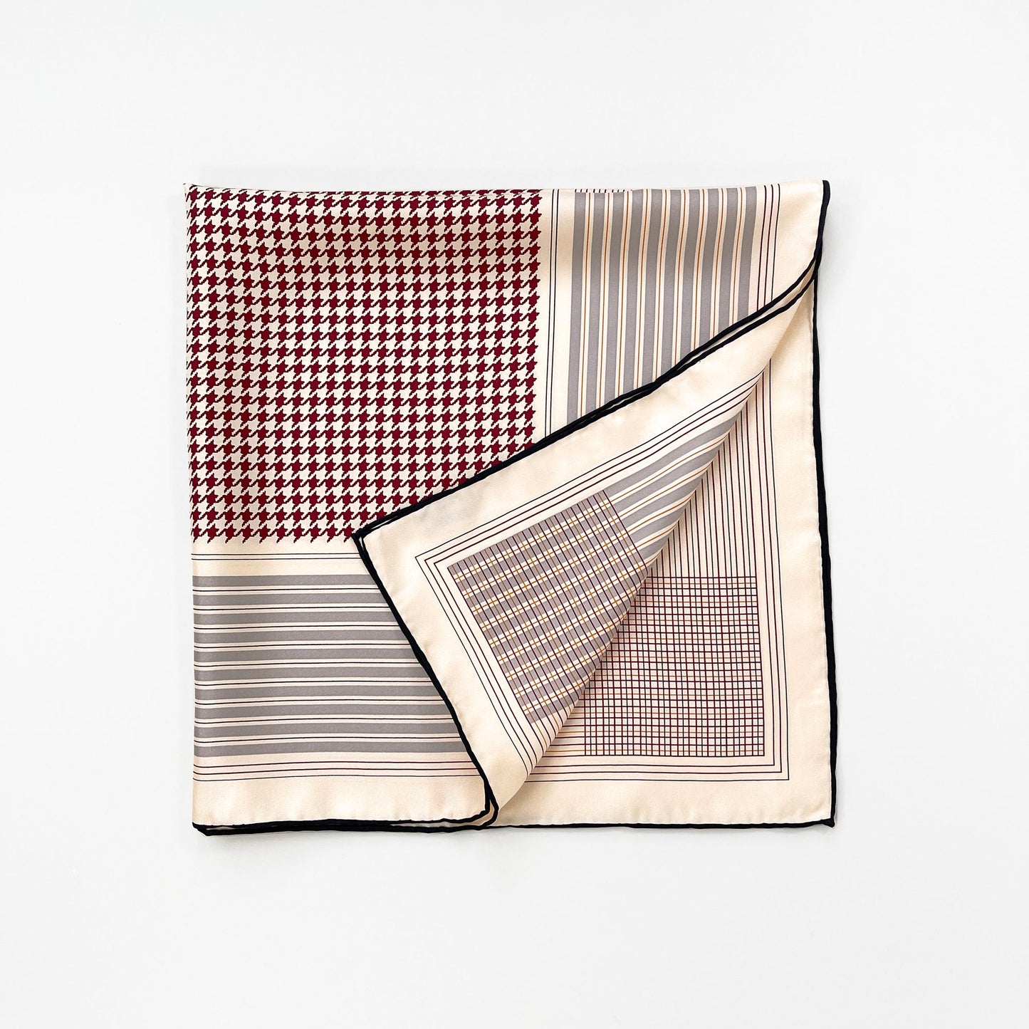 Classic Houndstooth Silk Square Scarf - 65cm Hand-rolled Bandana Scarf