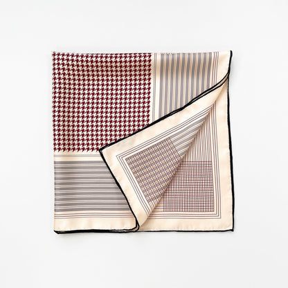 Classic Houndstooth Silk Square Scarf - 65cm Hand-rolled Bandana Scarf