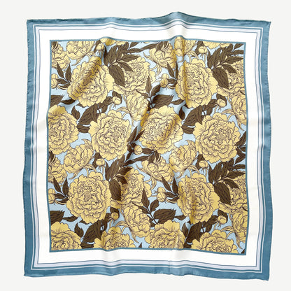 Peony Bloom Silk Scarf – 65cm Hand-Rolled Bandana Scarf