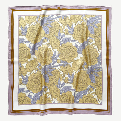 Peony Bloom Silk Scarf – 65cm Hand-Rolled Bandana Scarf
