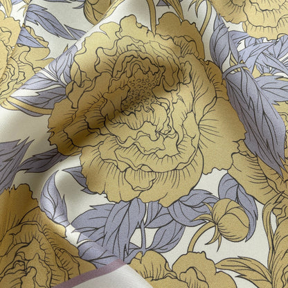 Peony Bloom Silk Scarf – 65cm Hand-Rolled Bandana Scarf