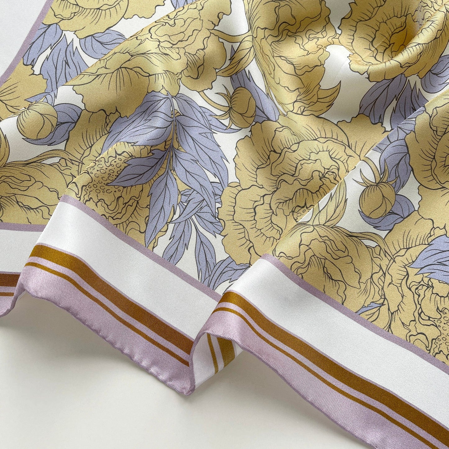 Peony Bloom Silk Scarf – 65cm Hand-Rolled Bandana Scarf