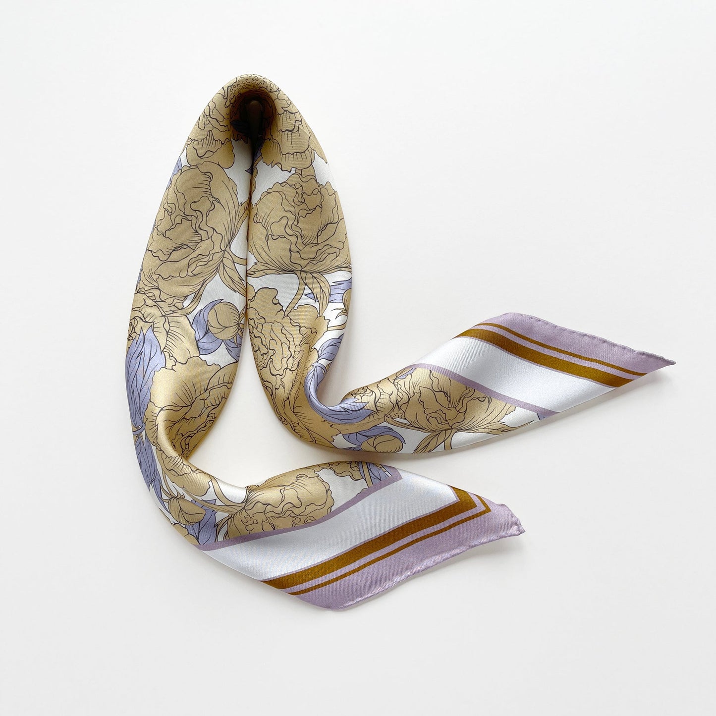 Peony Bloom Silk Scarf – 65cm Hand-Rolled Bandana Scarf