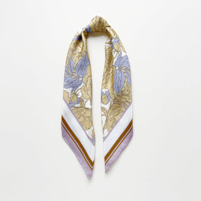 Peony Bloom Silk Scarf – 65cm Hand-Rolled Bandana Scarf