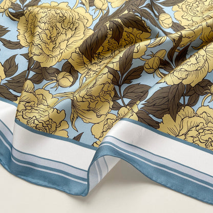 Peony Bloom Silk Scarf – 65cm Hand-Rolled Bandana Scarf