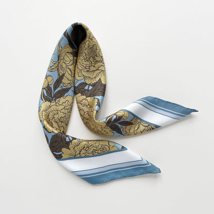 Peony Bloom Silk Scarf – 65cm Hand-Rolled Bandana Scarf