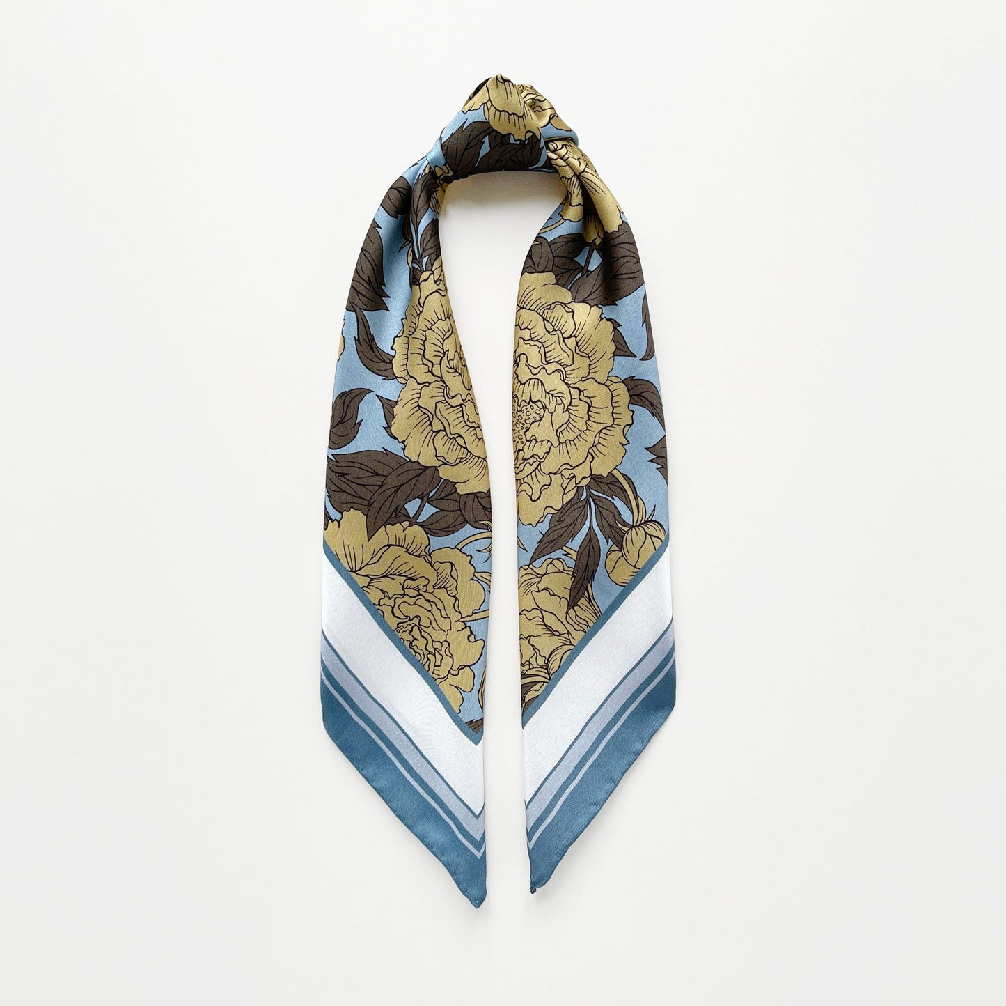Peony Bloom Silk Scarf – 65cm Hand-Rolled Bandana Scarf