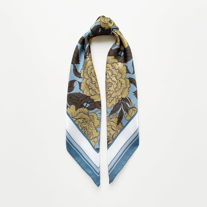 Peony Bloom Silk Scarf – 65cm Hand-Rolled Bandana Scarf