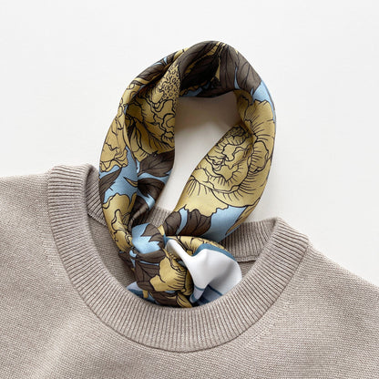 Peony Bloom Silk Scarf – 65cm Hand-Rolled Bandana Scarf