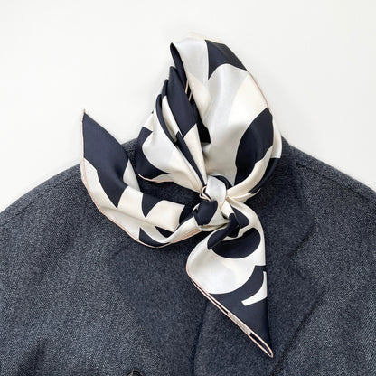 Black White Camellia Love Silk Scarf - 90cm Hand-rolled Women's Head Scarf