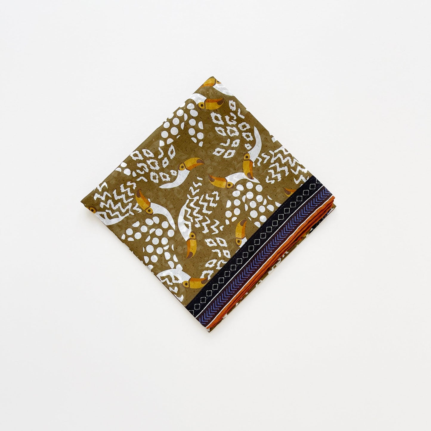 Amazon Toucan Organic Cotton-Silk Scarf - 65cm Hand-Rolled Unisex Square Bandana