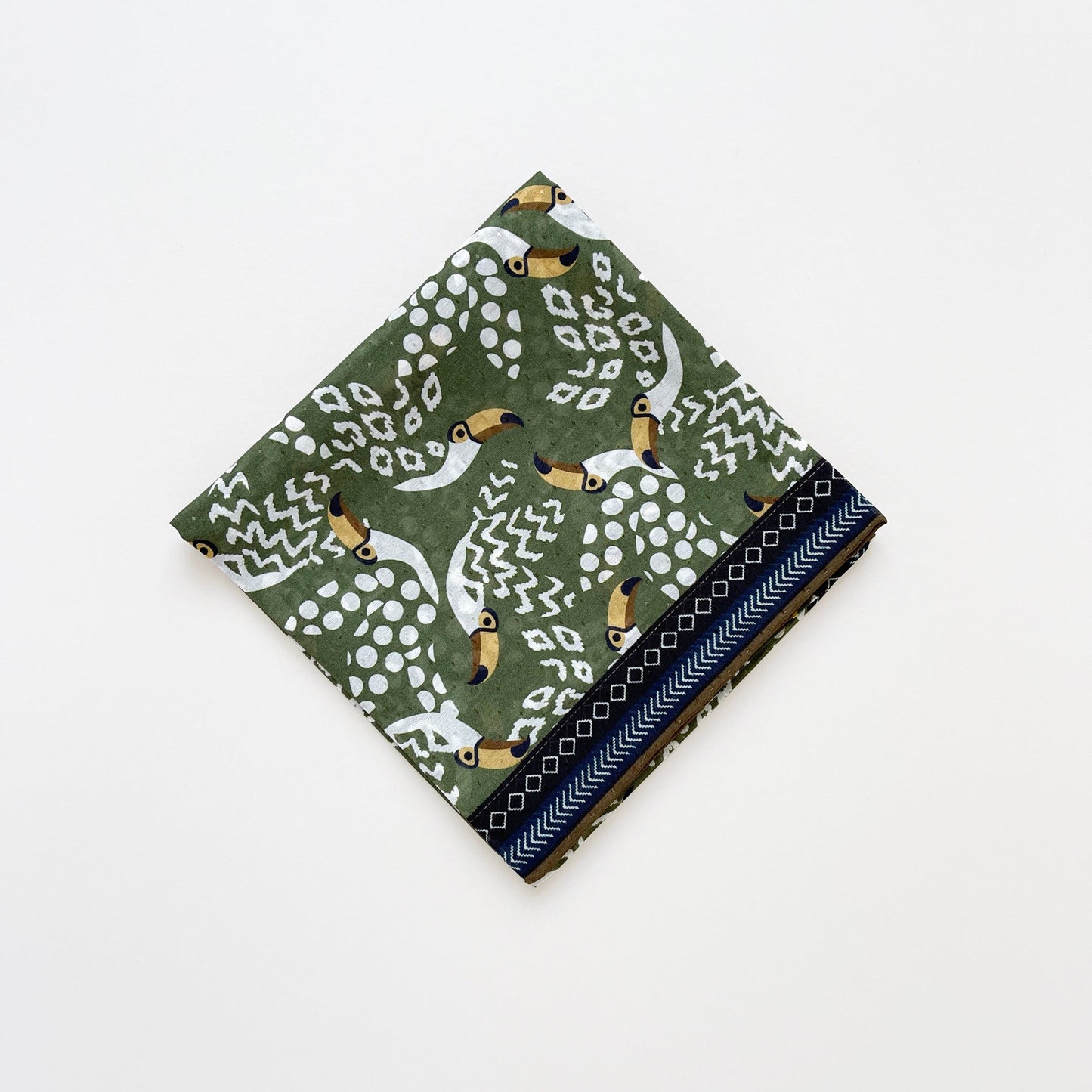 Amazon Toucan Organic Cotton-Silk Scarf - 65cm Hand-Rolled Unisex Square Bandana