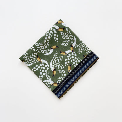 Amazon Toucan Organic Cotton-Silk Scarf - 65cm Hand-Rolled Unisex Square Bandana