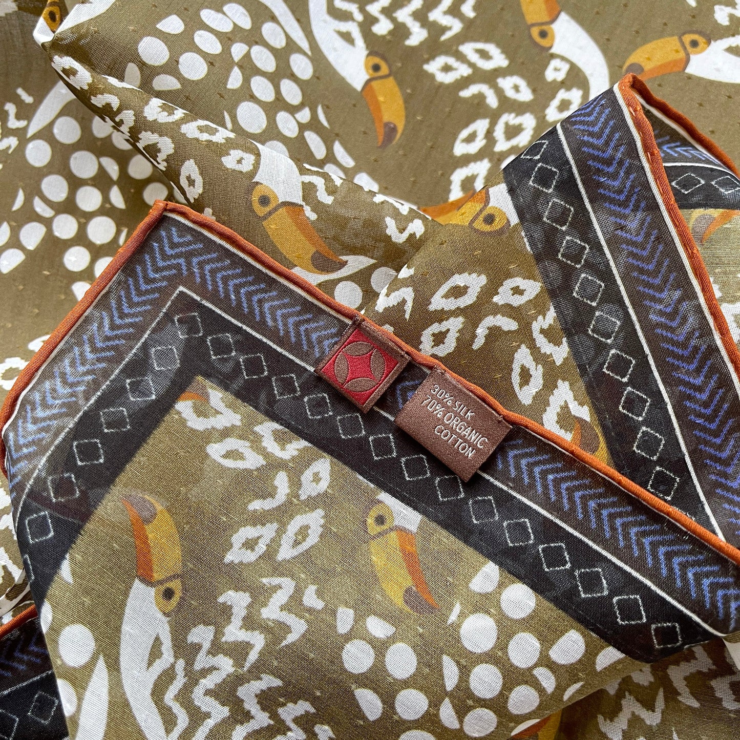 Amazon Toucan Organic Cotton-Silk Scarf - 65cm Hand-Rolled Unisex Square Bandana