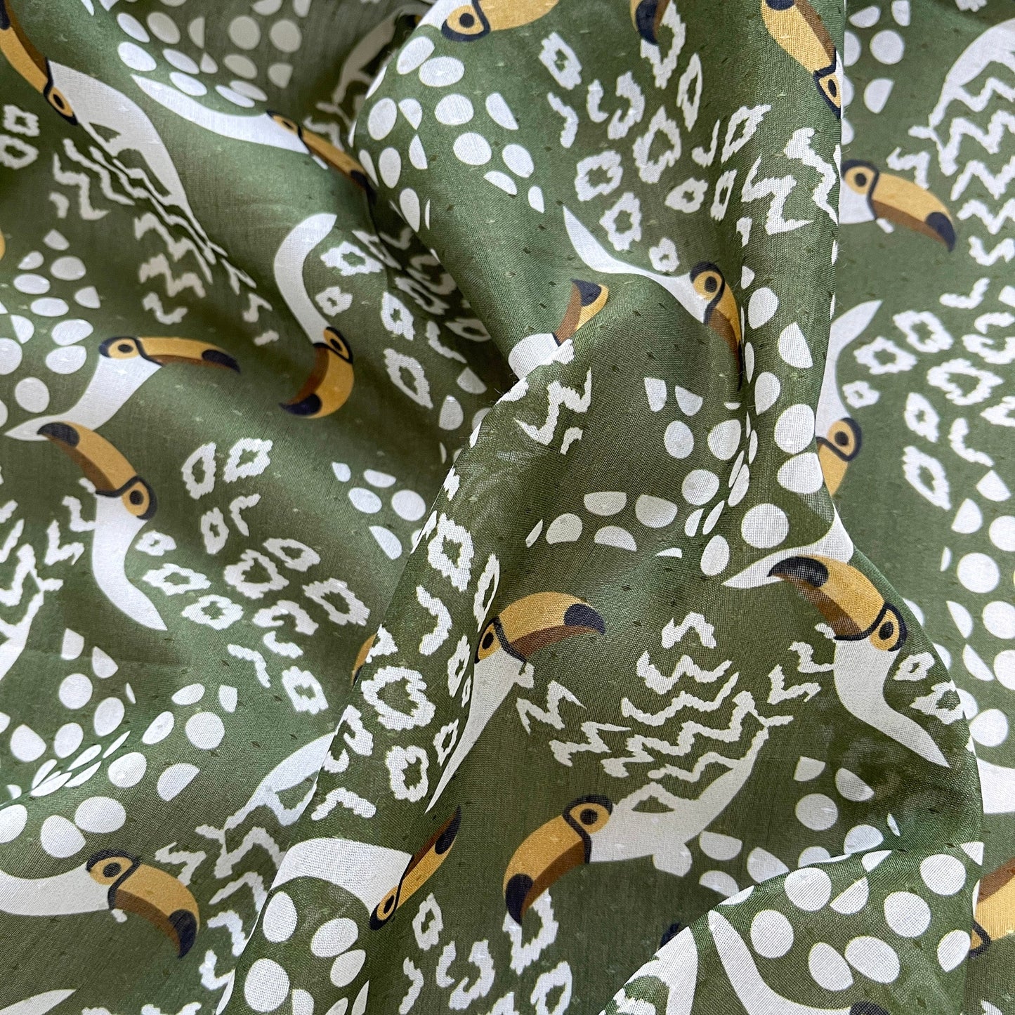 Amazon Toucan Organic Cotton-Silk Scarf - 65cm Hand-Rolled Unisex Square Bandana