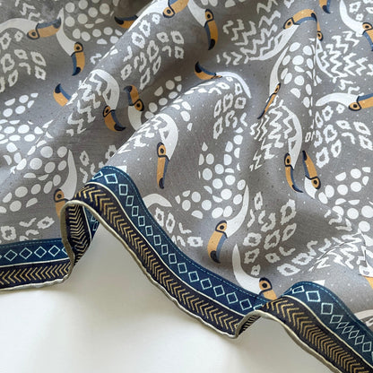 Amazon Toucan Organic Cotton-Silk Scarf - 65cm Hand-Rolled Unisex Square Bandana