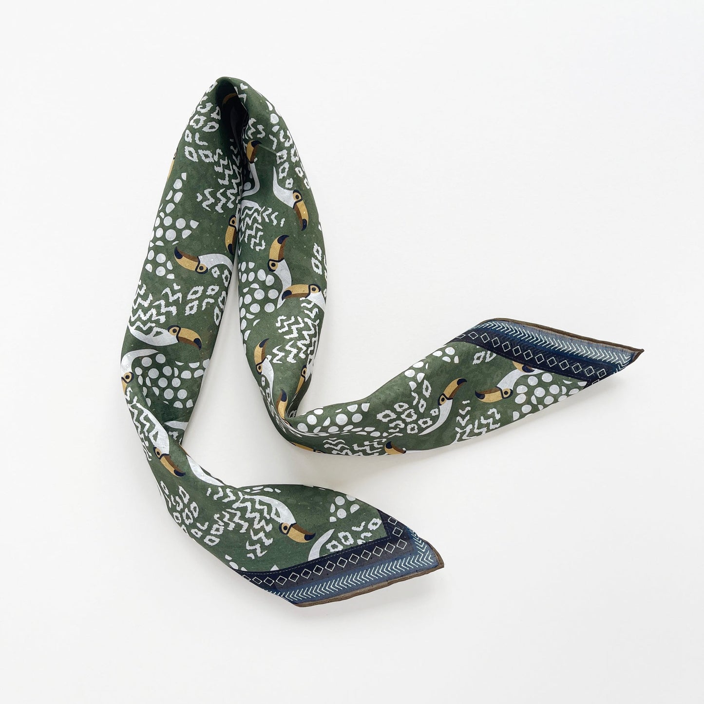 Amazon Toucan Organic Cotton-Silk Scarf - 65cm Hand-Rolled Unisex Square Bandana