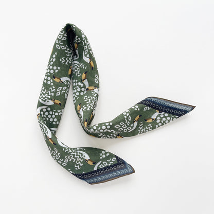 Amazon Toucan Organic Cotton-Silk Scarf - 65cm Hand-Rolled Unisex Square Bandana