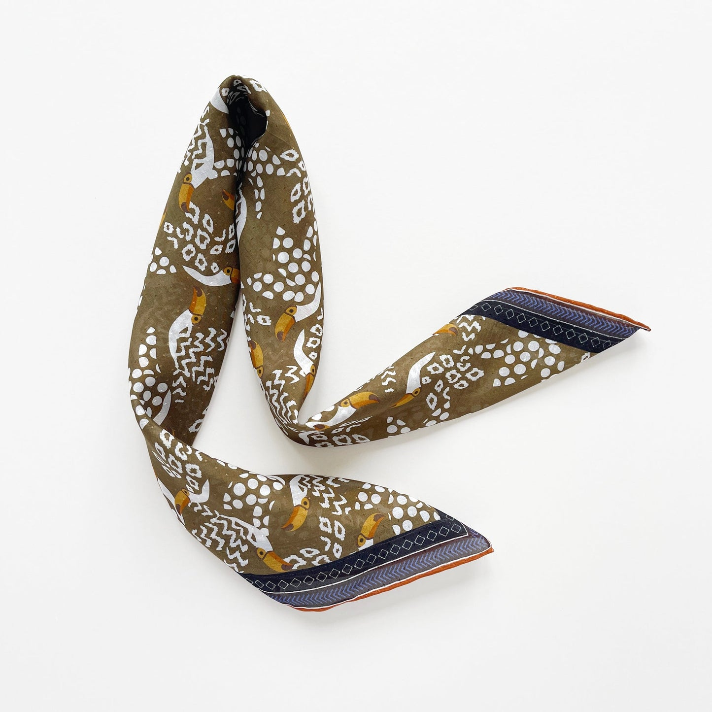 Amazon Toucan Organic Cotton-Silk Scarf - 65cm Hand-Rolled Unisex Square Bandana