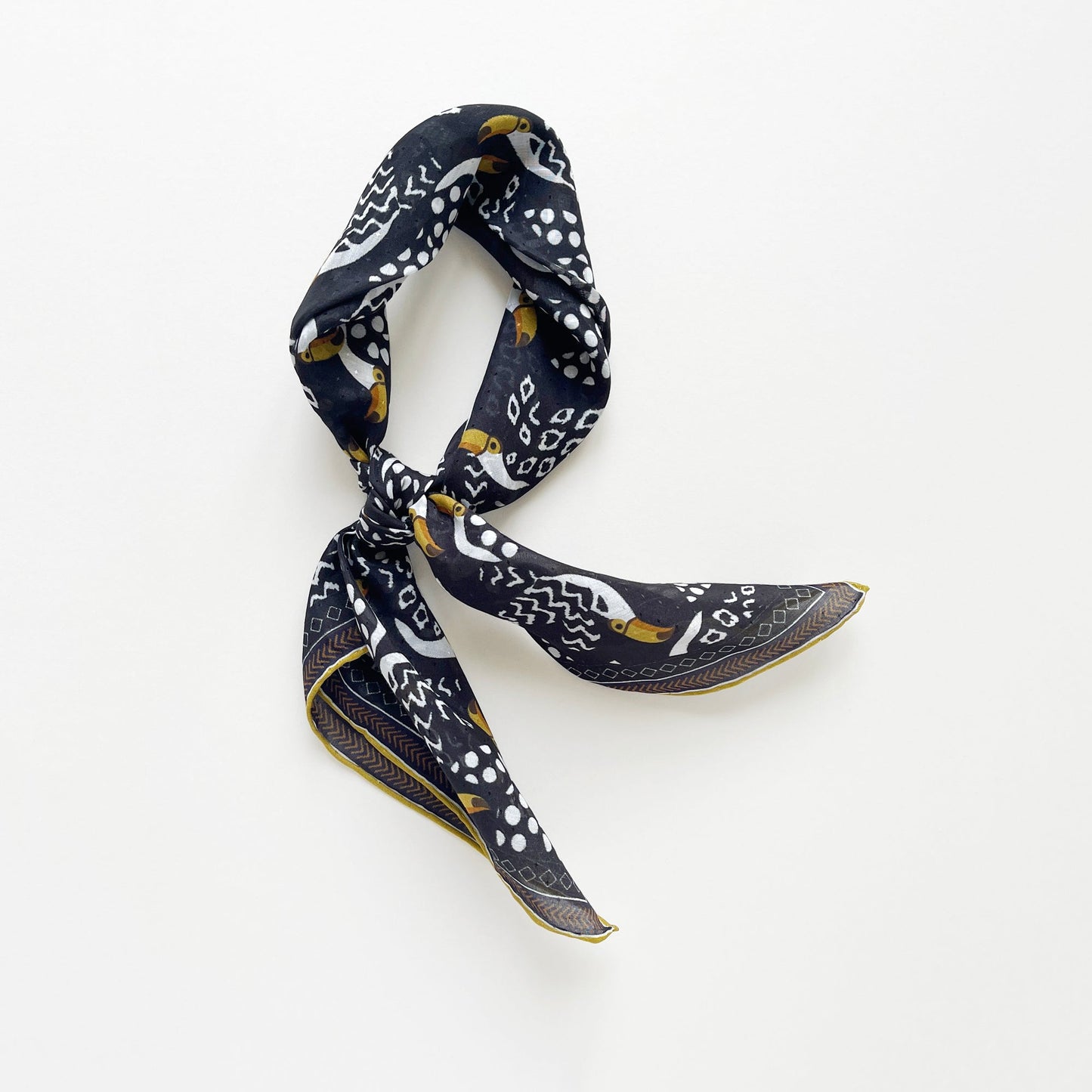 Amazon Toucan Organic Cotton-Silk Scarf - 65cm Hand-Rolled Unisex Square Bandana