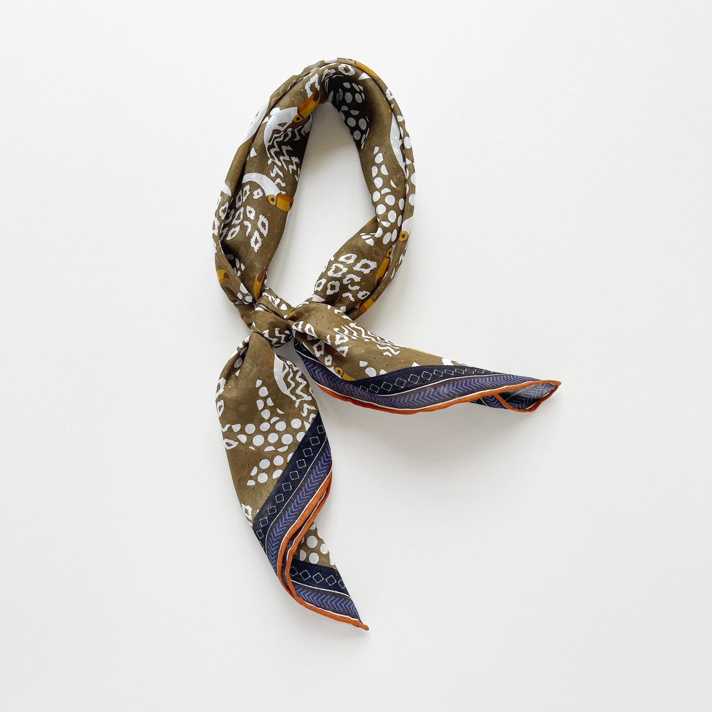 Amazon Toucan Organic Cotton-Silk Scarf - 65cm Hand-Rolled Unisex Square Bandana
