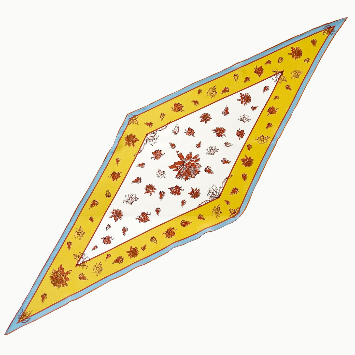 Yellow Floral Print Diamond Silk Scarf – 100% Silk Crêpe de Chine