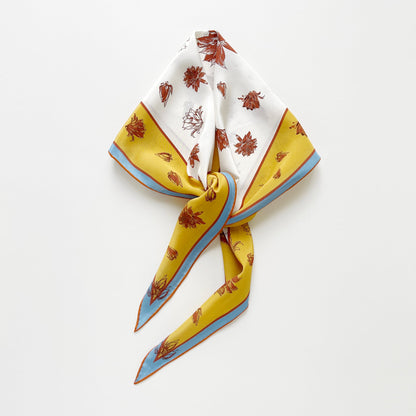 Yellow Floral Print Diamond Silk Scarf – 100% Silk Crêpe de Chine