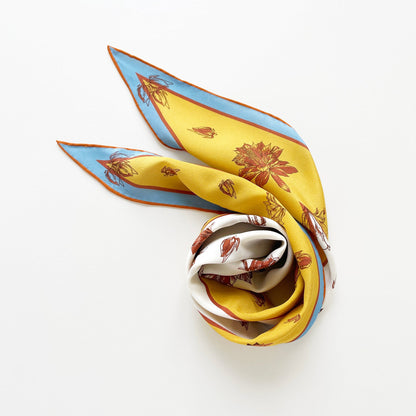 Yellow Floral Print Diamond Silk Scarf – 100% Silk Crêpe de Chine