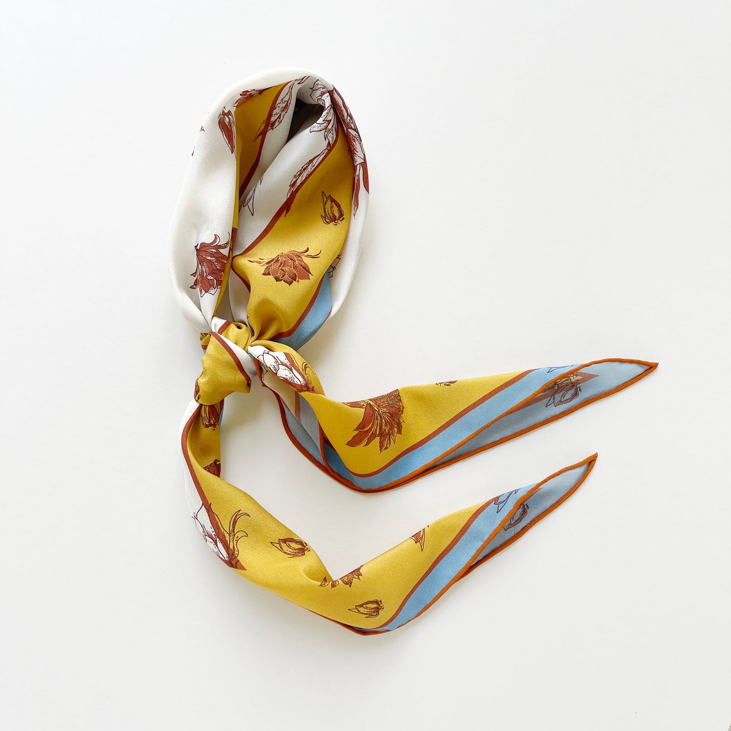 Yellow Floral Print Diamond Silk Scarf – 100% Silk Crêpe de Chine