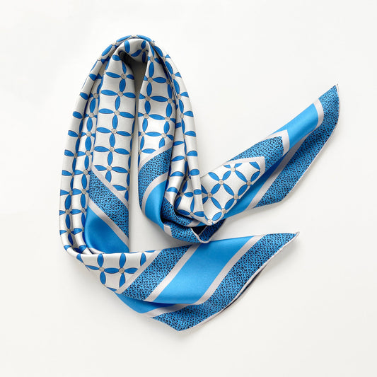 Geometric Petals Silk Scarf – 90cm Women's Head Scarf