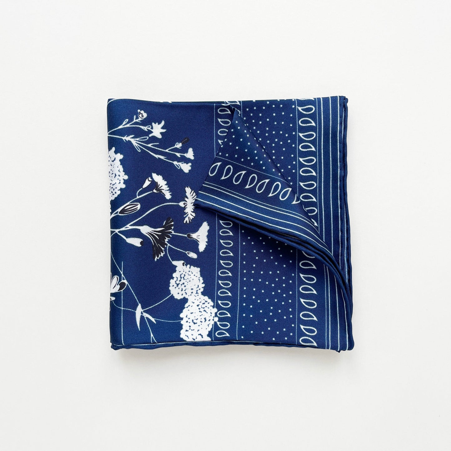 Blue Kyoto Bloom Silk Scarf - 65cm Men's Neckerchief