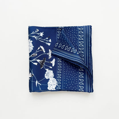 Blue Kyoto Bloom Silk Scarf - 65cm Men's Neckerchief