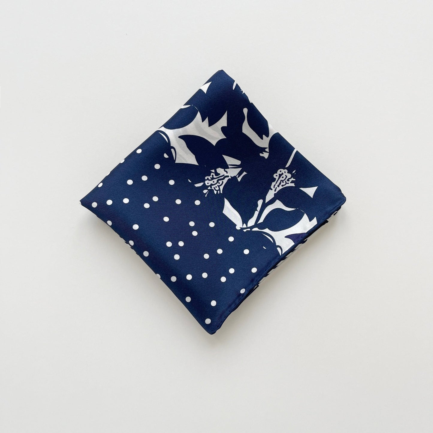 Navy Patchwork Print Silk Square Scarf Bandana – 65cm for Women