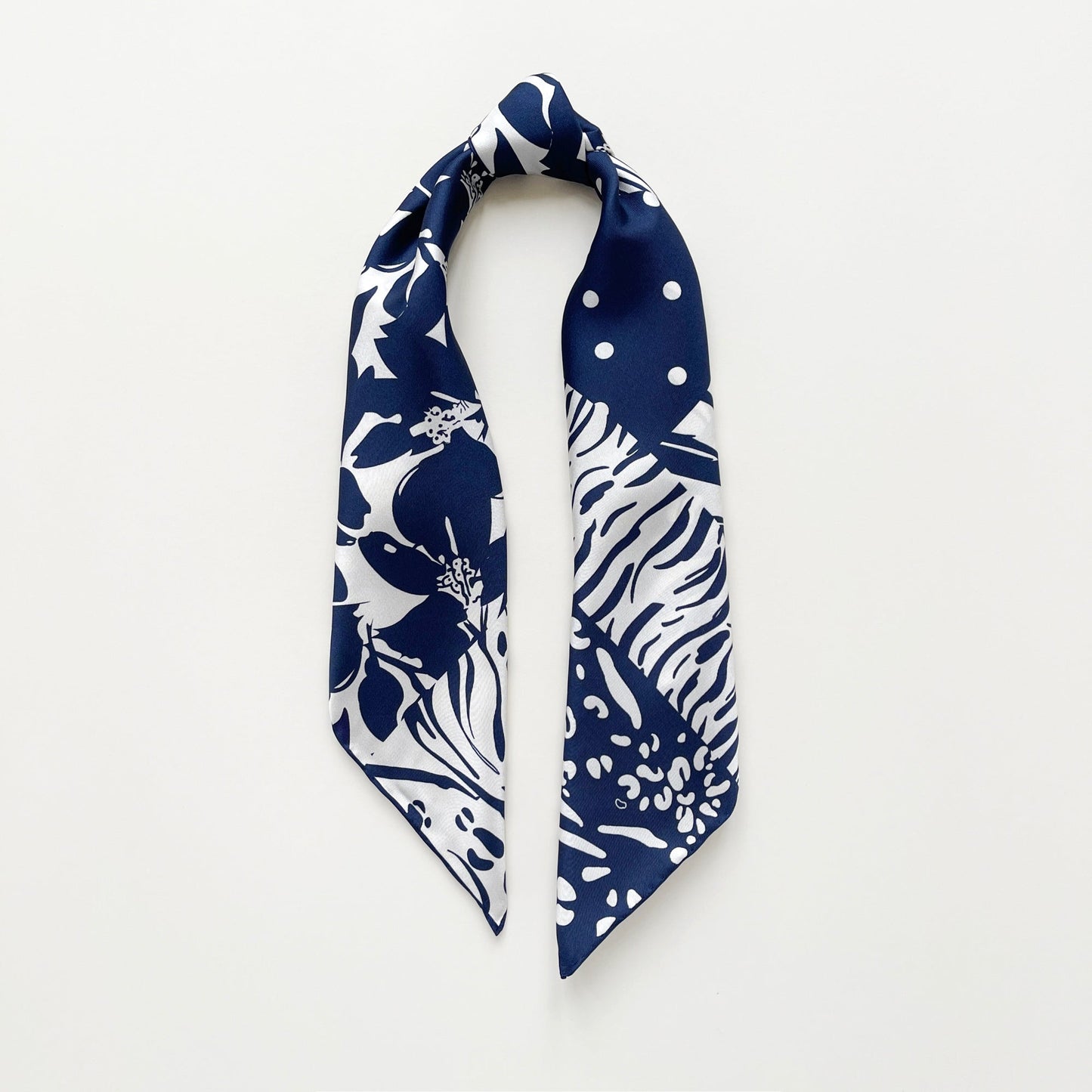 Navy Patchwork Print Silk Square Scarf Bandana – 65cm for Women