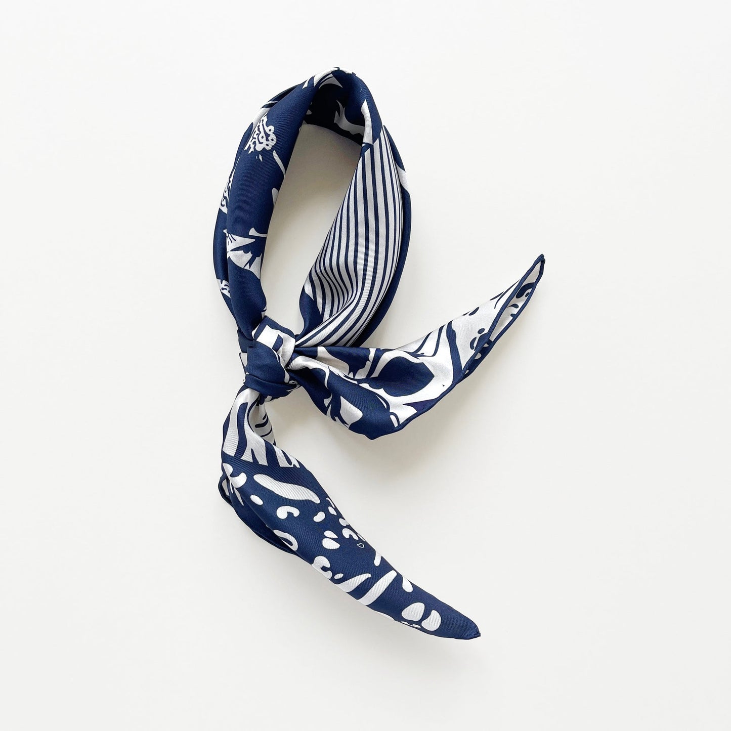 Navy Patchwork Print Silk Square Scarf Bandana – 65cm for Women