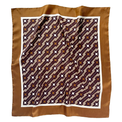 Retro Geometric Silk Square Scarf - 65cm Double-Sided Print Men's Neckerchief with Hand-Rolled Edges