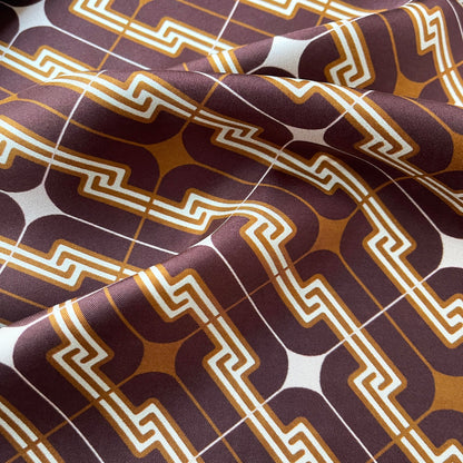 Retro Geometric Silk Square Scarf - 65cm Double-Sided Print Men's Neckerchief with Hand-Rolled Edges