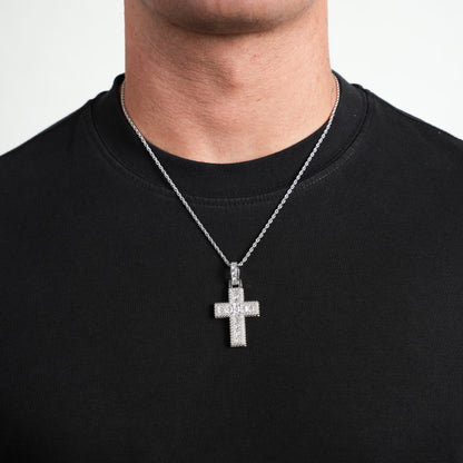 Iced Baguette Cross Pendant (Silver)