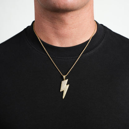 Iced Lightning Bolt Pendant (Gold)