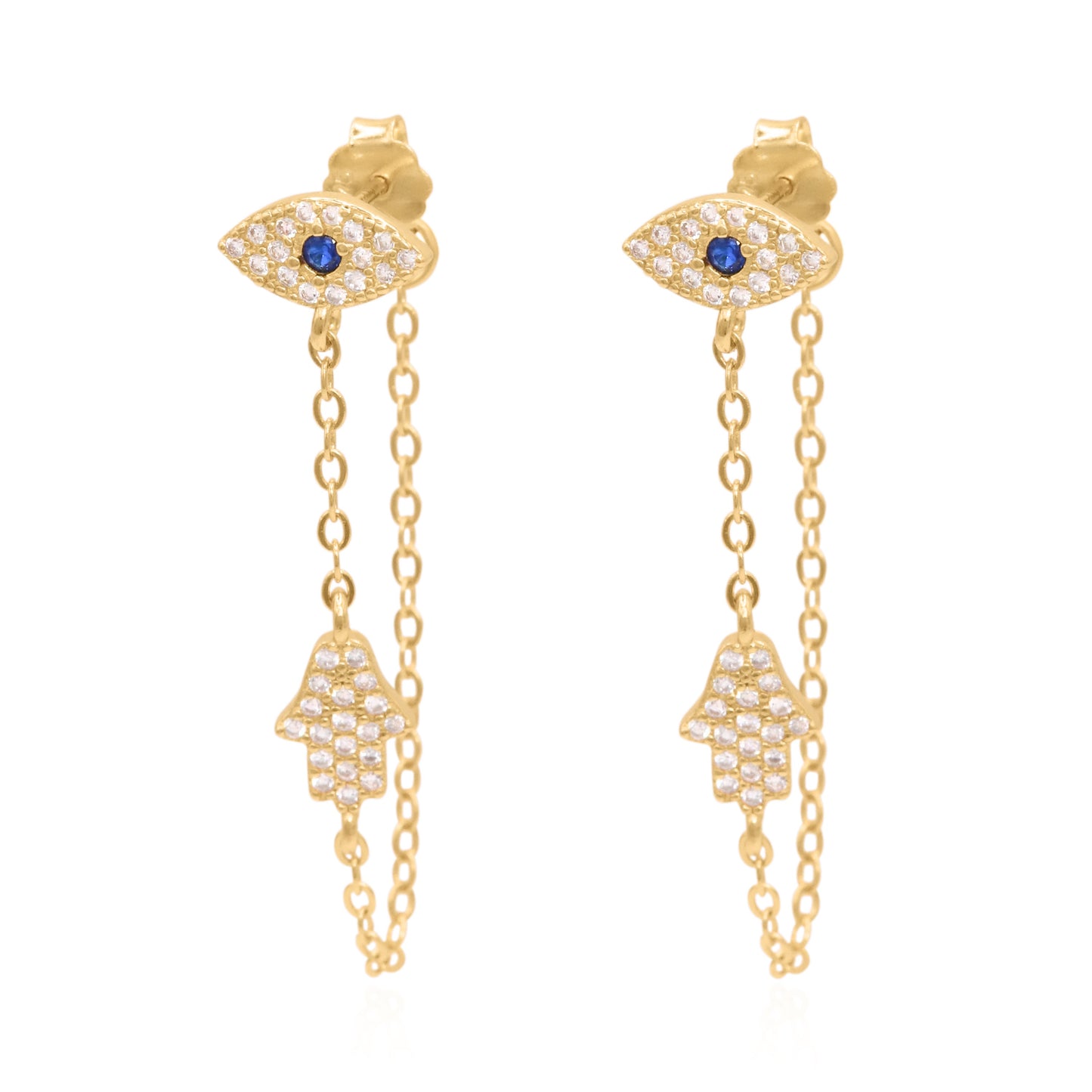 Iris Evil Eye Chain Drop Earrings | 18k Gold Plated