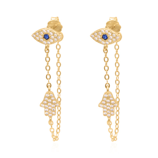 Iris Evil Eye Chain Drop Earrings | 18k Gold Plated