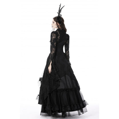 Dark In Love Livvy Lace Coat - Women's Gothic Jacket with Pointed Collar and Ruffles