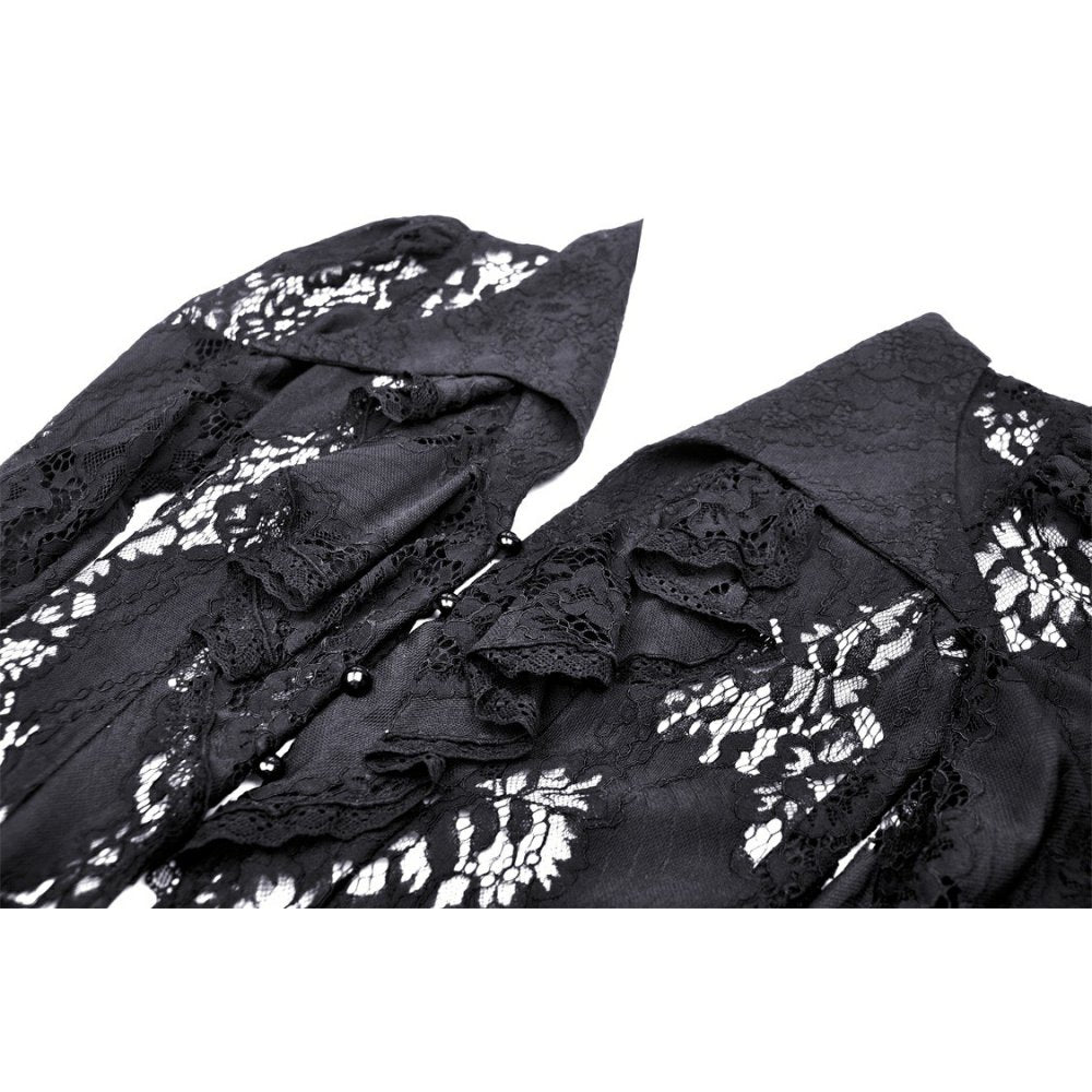 Dark In Love Livvy Lace Coat - Women's Gothic Jacket with Pointed Collar and Ruffles